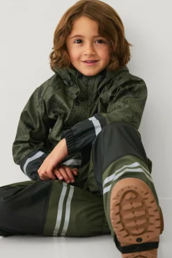 Ellos Collection Fleeceforet regnfrakke Grøn dino mønstret Discount