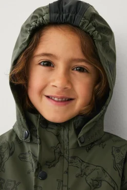Ellos Collection Fleeceforet regnfrakke Grøn dino mønstret Discount