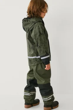 Ellos Collection Fleeceforet regnfrakke Grøn dino mønstret Discount
