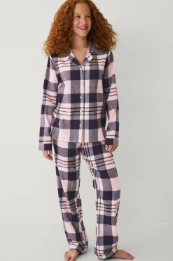 Ellos Collection Flonelpyjamas 2 dele rosa rutet Sale