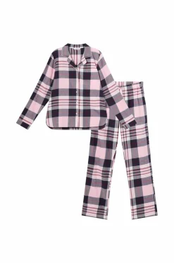 Ellos Collection Flonelpyjamas 2 dele rosa rutet Sale