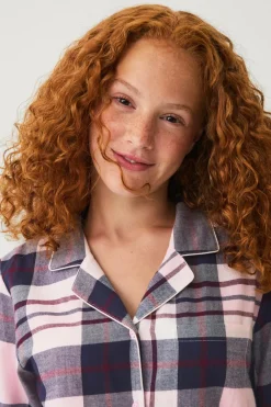 Ellos Collection Flonelpyjamas 2 dele rosa rutet Sale