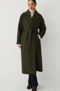 Ellos Collection Frakke med bindebælte grøn Outlet