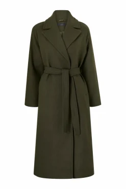 Ellos Collection Frakke med bindebælte grøn Outlet