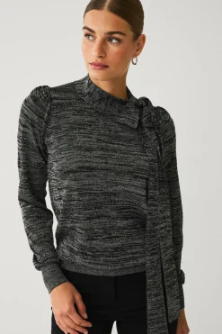 Ellos Collection Glitrende top med bindebånd Sort med Sølv Clearance