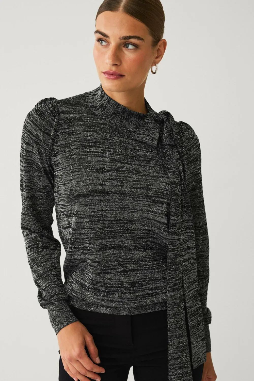 Ellos Collection Glitrende top med bindebånd Sort med Sølv Clearance