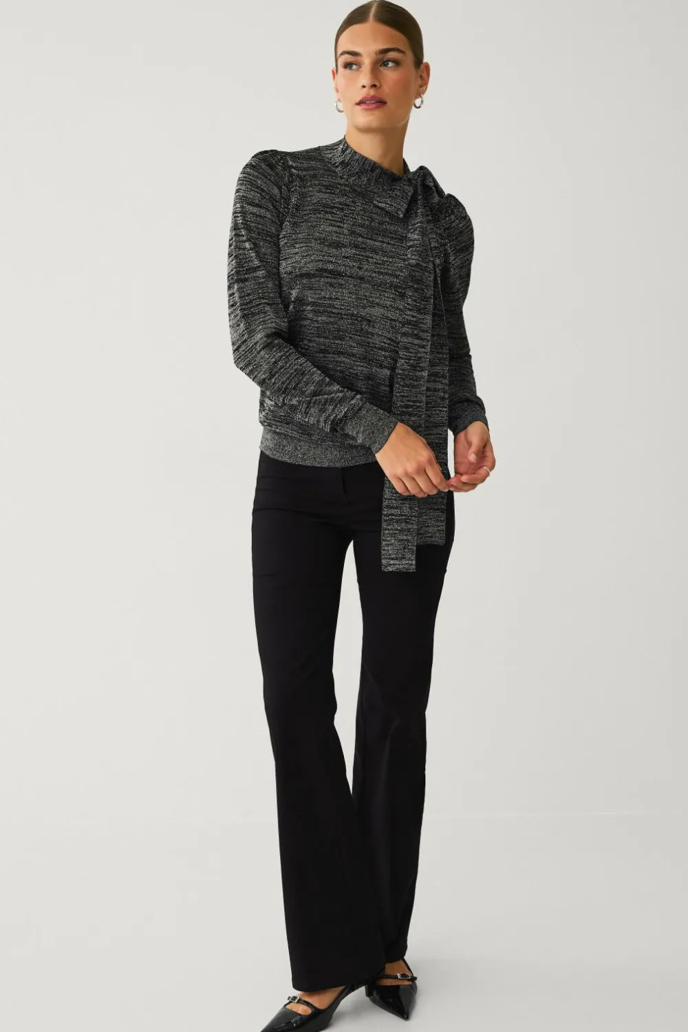 Ellos Collection Glitrende top med bindebånd Sort med Sølv Clearance