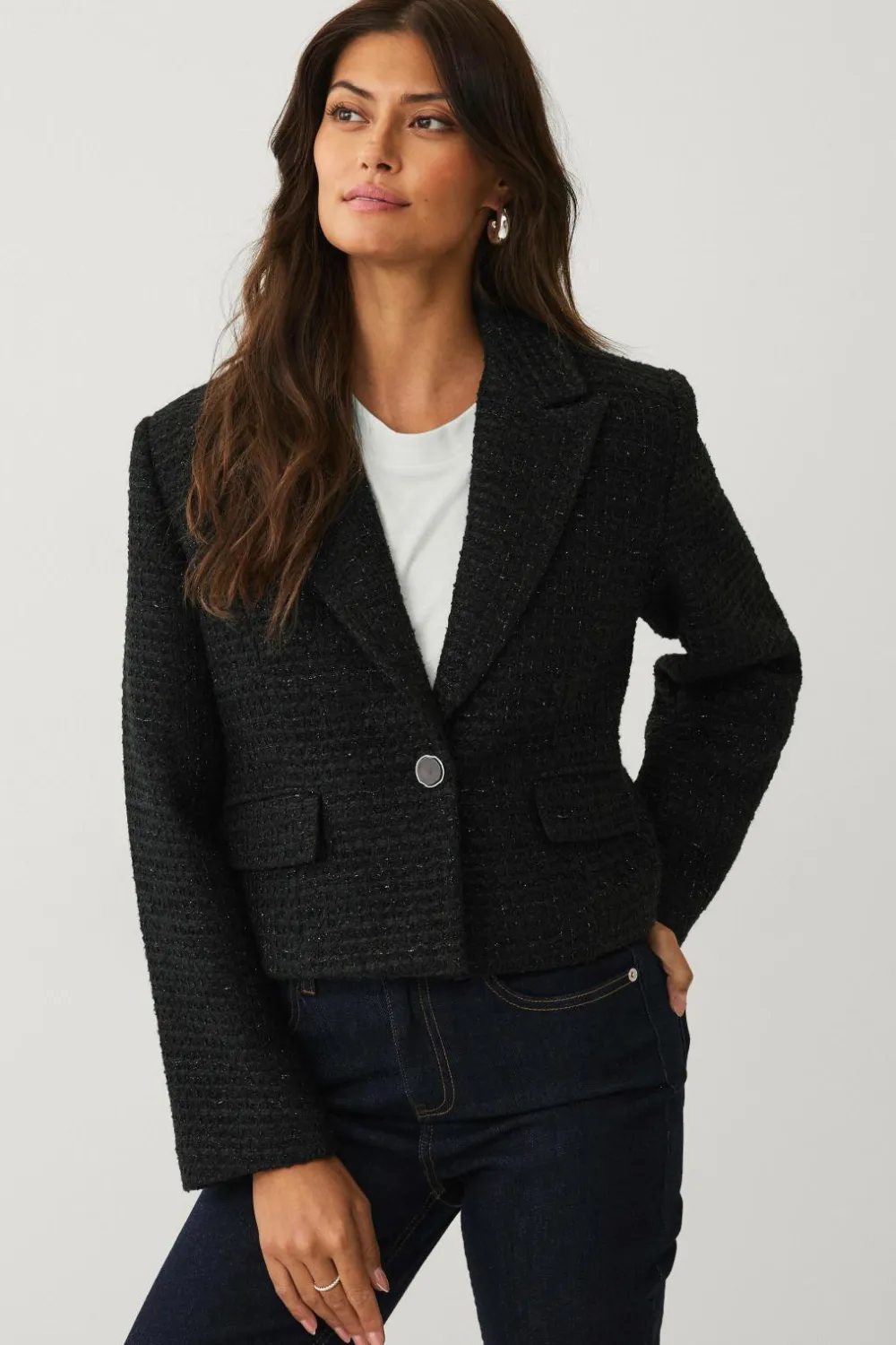 Ellos Collection Habitjakke i bouclé sort Sale