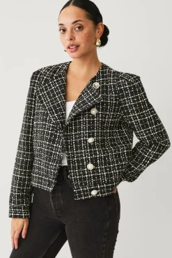 Ellos Blazere & Veste>Collection Habitjakke med perleknaper Sort/hvid