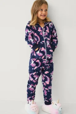 Ellos Jumpsuits>Collection Heldragt i fleece Blå mønstret enhjørning