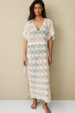 Ellos Strandtøj>Collection Hæklet kaftan-strandkjole Naturlig hvid