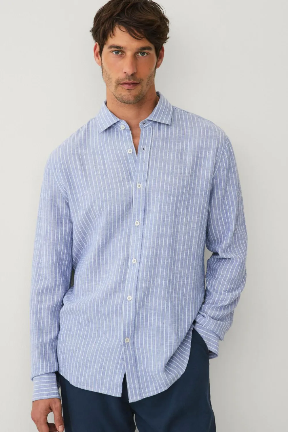Ellos Skjorter>Collection Hørskjorte Klassisk blåstribet