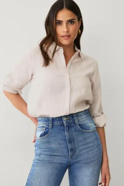 Ellos Skjorter & Bluser>Collection Hørskjorte Beigemeleret