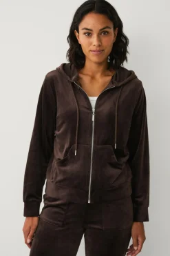 Ellos Collection Hættetrøje i velour Brun Clearance