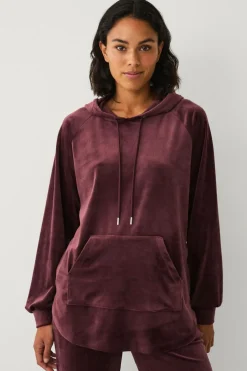 Ellos Collection Hættetrøje i velour vinrød Hot