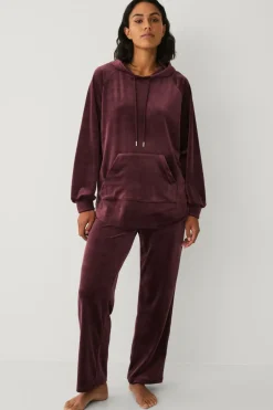 Ellos Collection Hættetrøje i velour vinrød Hot