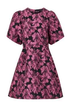 Ellos Collection Jacquardvævet kjole med pufærmer rosa mønstret Best