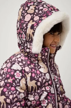 Ellos Overtøj>Collection Jakke Lotta Mörklila med blom- och djurmönster