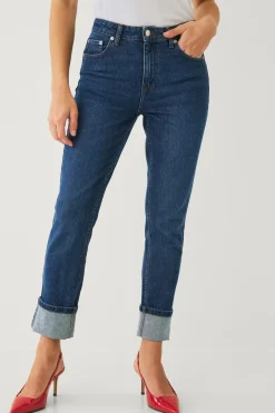 Ellos Jeans>Collection Jeans Slim Straight Folded Mørkeblå