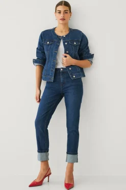 Ellos Jeans>Collection Jeans Slim Straight Folded Mørkeblå