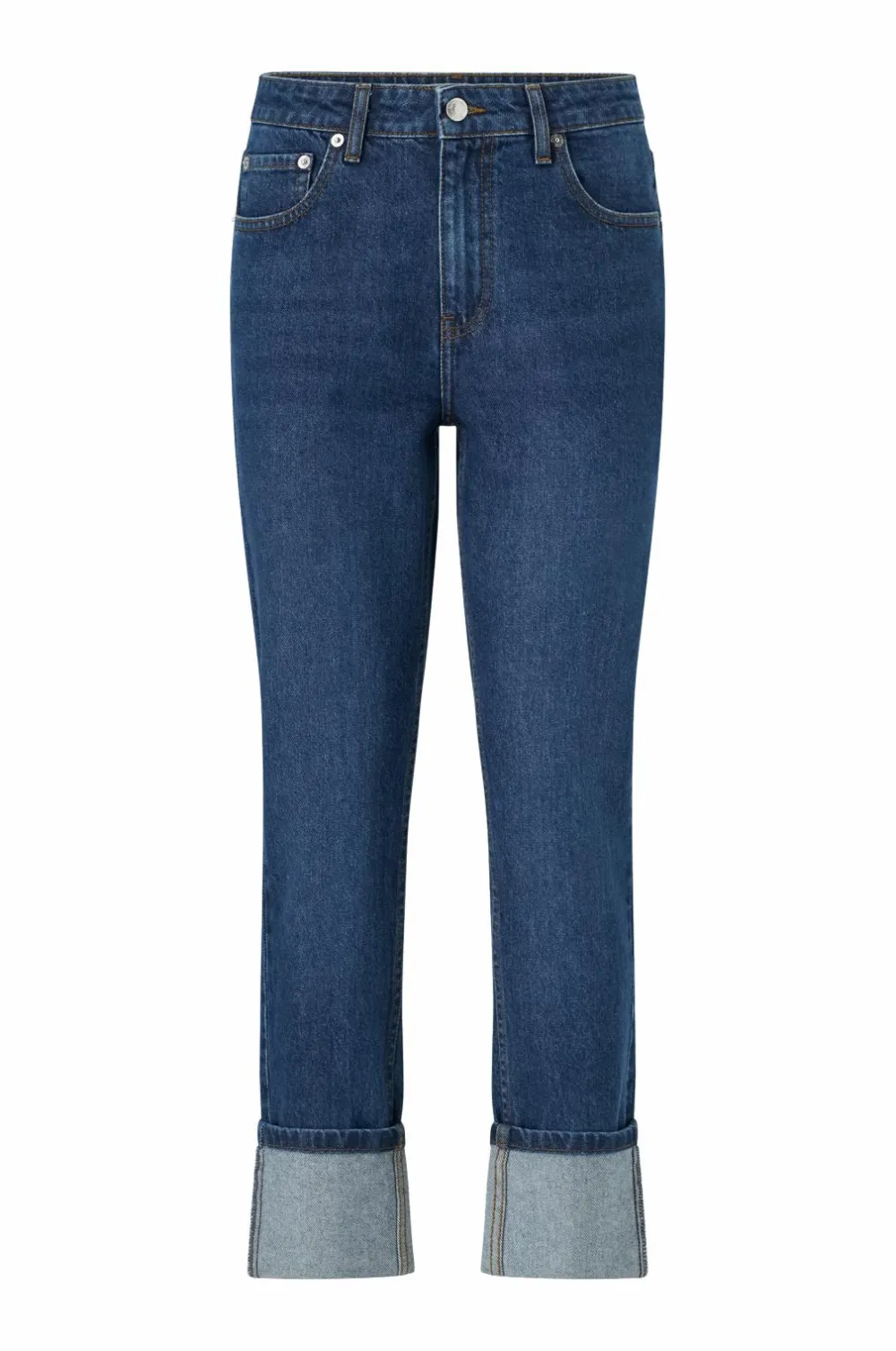 Ellos Jeans>Collection Jeans Slim Straight Folded Mørkeblå