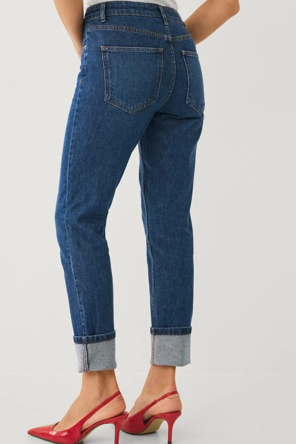 Ellos Jeans>Collection Jeans Slim Straight Folded Mørkeblå