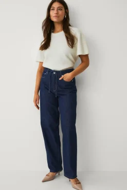 Ellos Jeans>Collection Jeans med brede ben og bindebånd i taljen Rinse wash
