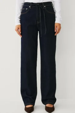 Ellos Collection Jeans med brede ben og bindebånd i taljen Skyllingvask Discount