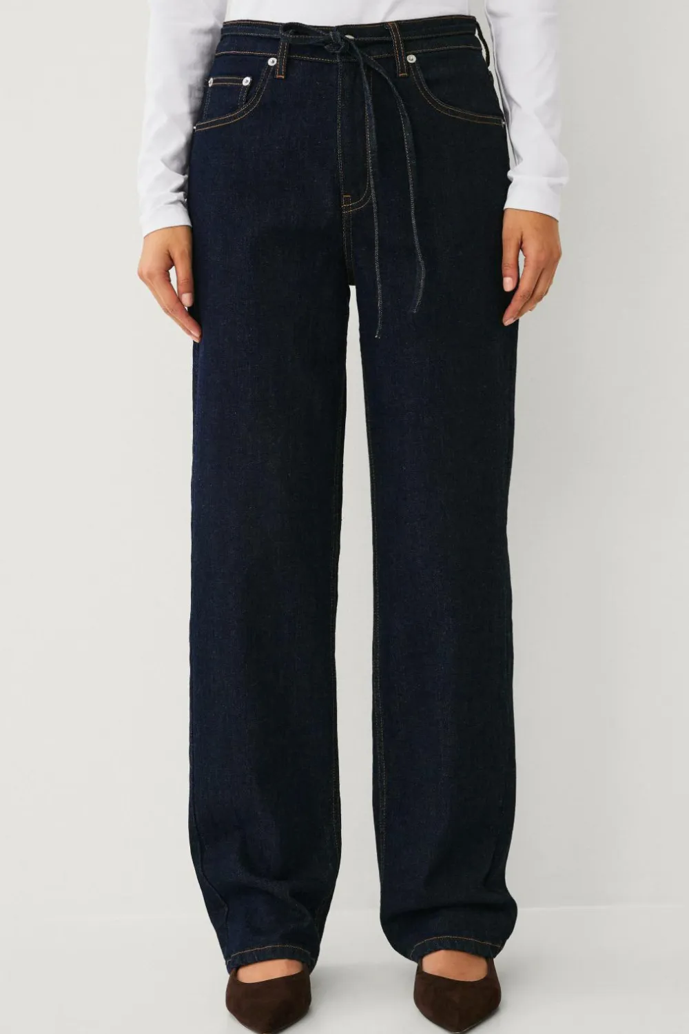 Ellos Collection Jeans med brede ben og bindebånd i taljen Skyllingvask Discount