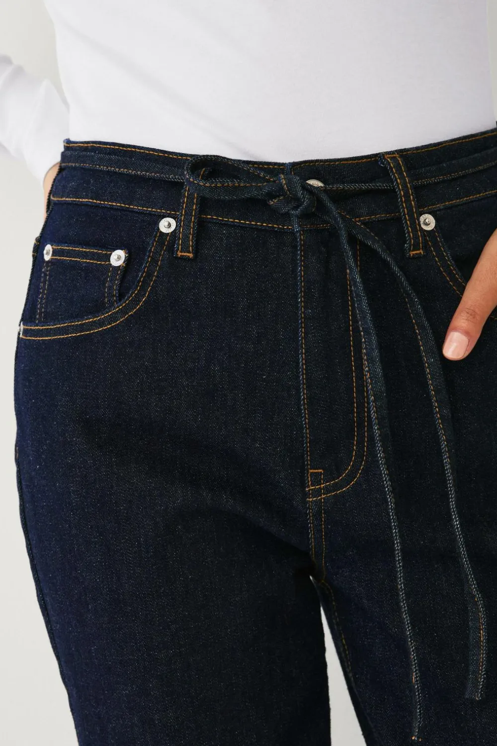 Ellos Collection Jeans med brede ben og bindebånd i taljen Skyllingvask Discount