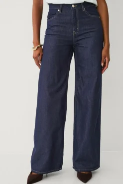 Ellos Jeans>Collection Jeans med brede ben og høj talje Mørkeblå