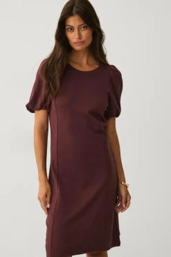 Ellos Kjoler>Collection Jerseykjole med pufærmer vinrød