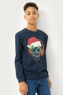 Ellos Collection Julesweater Santa Skull Blue/misty grey Hot