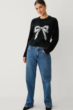 Ellos Collection Julesweater med dekorativt julemotiv Sort Discount