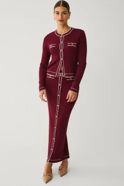 Ellos Nederdele>Collection Kabelstrikket maxi nederdel vinrød