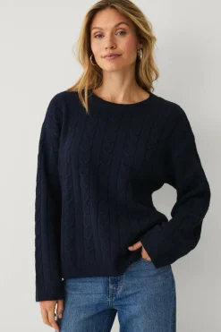 Ellos Basistøj|Trøjer & Cardigans>Collection Kabelstrikket Pullover Blå