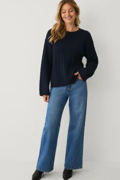Ellos Basistøj|Trøjer & Cardigans>Collection Kabelstrikket Pullover Blå