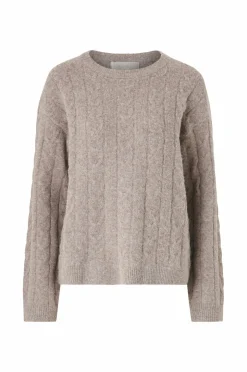 Ellos Collection Kabelstrikket Pullover Beige Discount