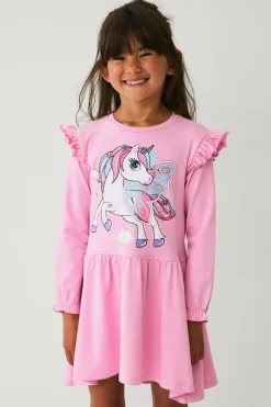 Ellos Collection Kjole med volant Lyserød Enhjørning Clearance