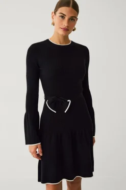 Ellos Collection Kjole med sløjfe og bindebånd sort/hvid Hot