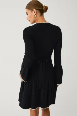 Ellos Collection Kjole med sløjfe og bindebånd sort/hvid Hot