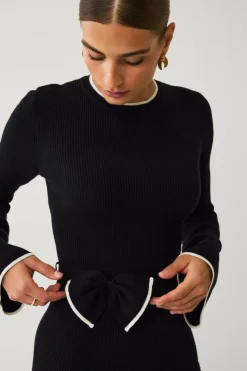 Ellos Collection Kjole med sløjfe og bindebånd sort/hvid Hot