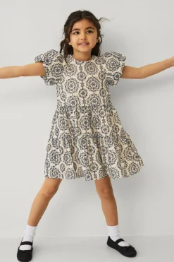 Ellos Collection Kjole med ballonærmer Beige/blå mønster