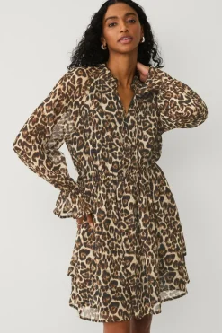 Ellos Kjoler>Collection Kjole med flæser leopardmønstret