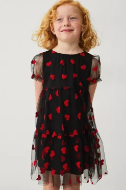 Ellos Festtøj|Kjoler>Collection Kjole i mesh sort med hjertemønster