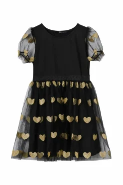 Ellos Collection Kjole med tylskørt og pufærmer Sort med guld hjerte mønster Sale