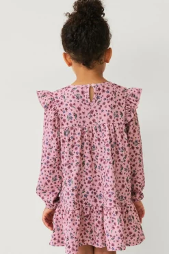 Ellos Collection Kjole med smock og flæser rosa blomstret Best