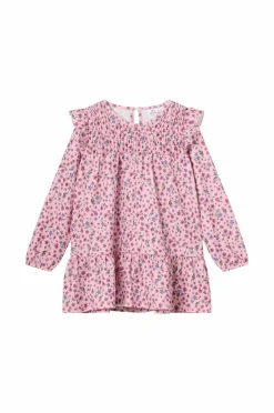 Ellos Collection Kjole med smock og flæser rosa blomstret Best