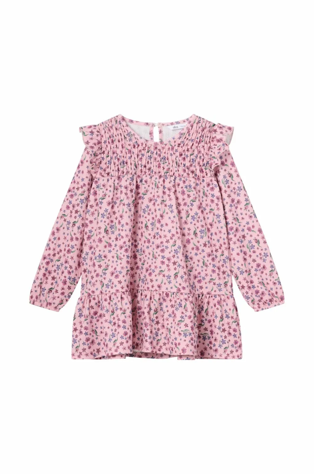 Ellos Collection Kjole med smock og flæser rosa blomstret Best