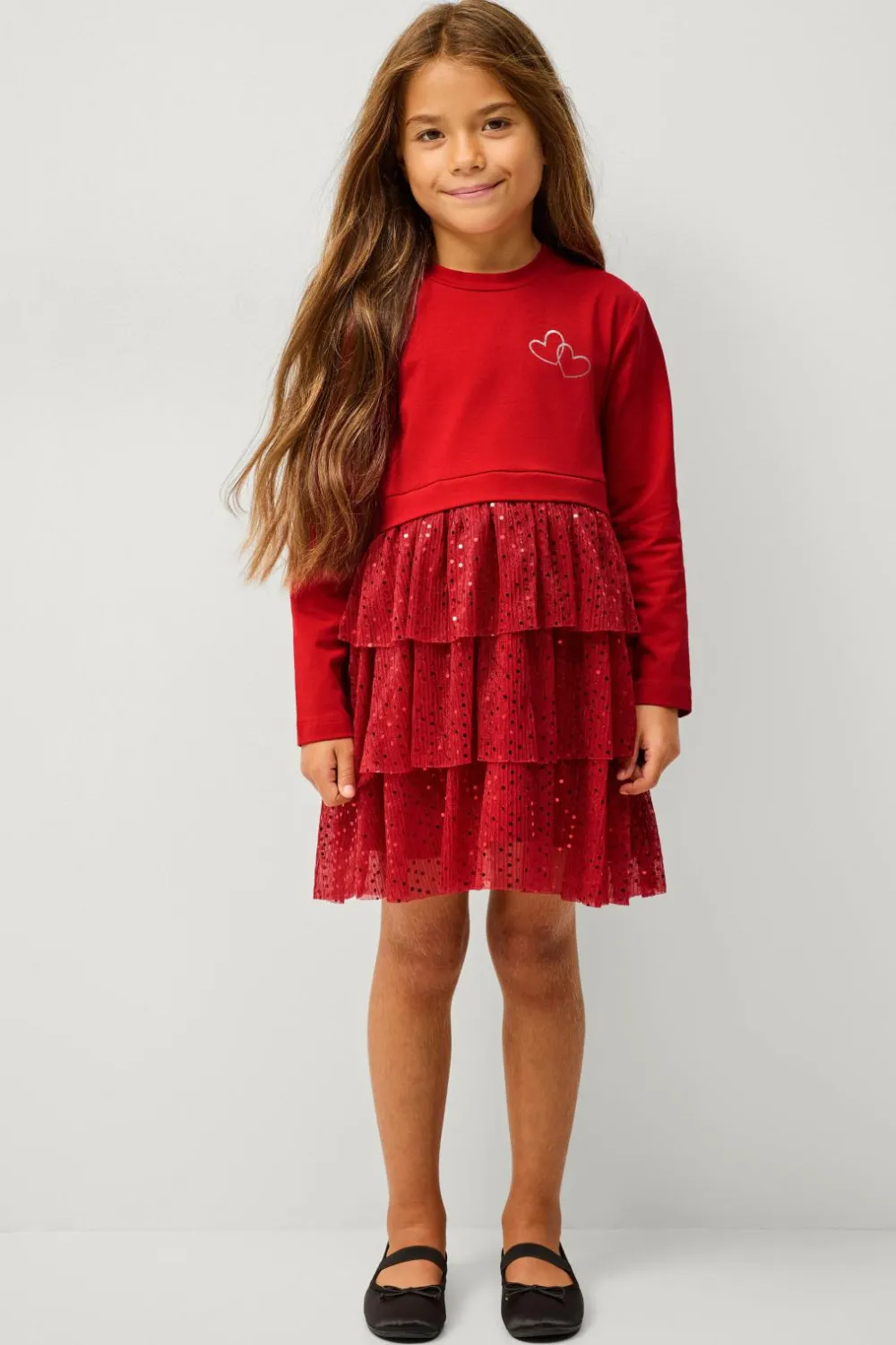 Ellos Festtøj|Kjoler>Collection Kjole Elsa Rød med glitter nederdel